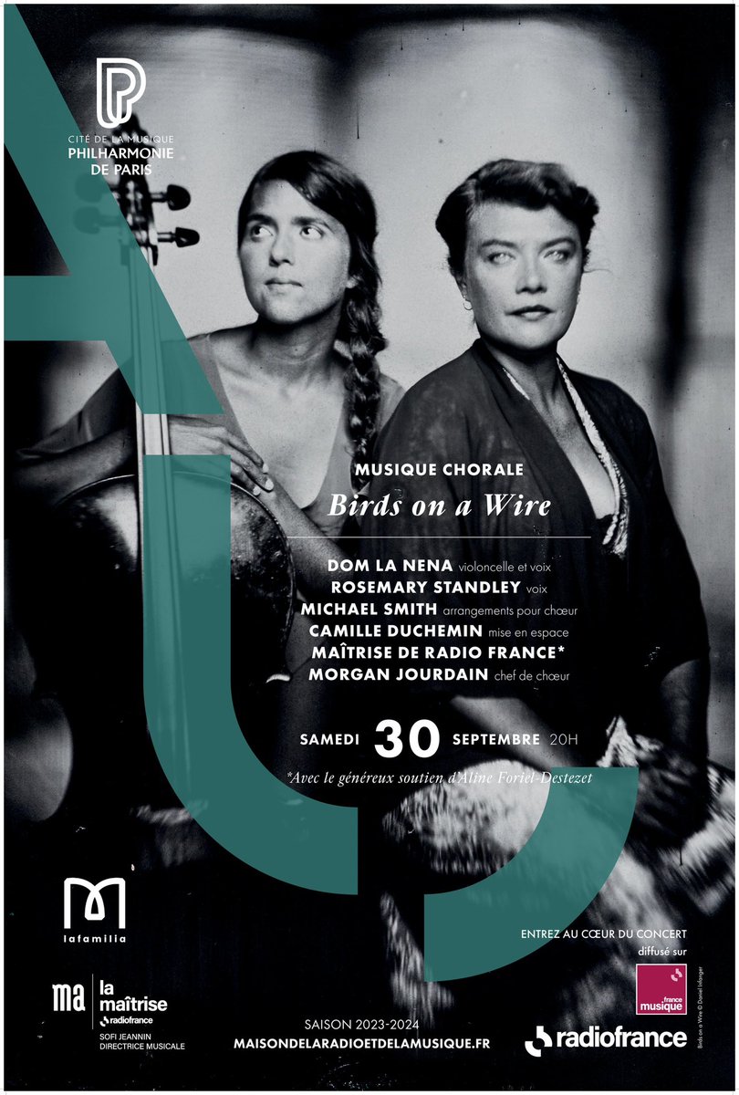 Samedi 30 septembre - 20h à la @philharmonie de Paris, la @MaitriseRF avec le duo #birdsonawire composé de @DomLaNena et #rosemarystandley