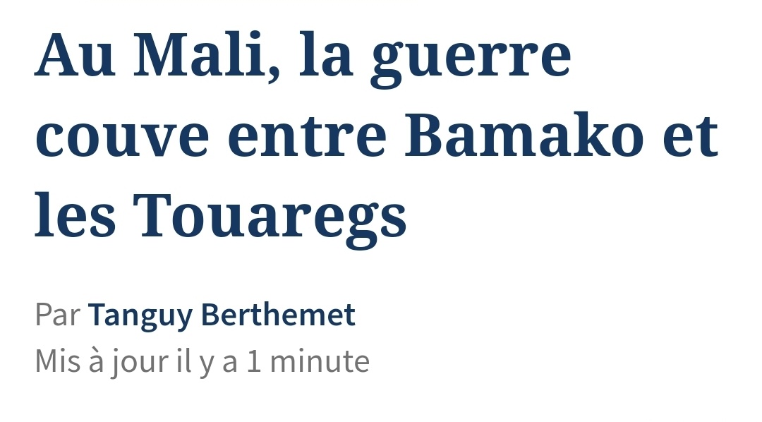 Des rectifications s'imposent : 
1. Le Nord du Mali est un espace sociologique hétérogène. Y vivent Arabes, Songhoy,Touaregues, Maures, Peulh etc. 
2. Les touaregs ne sont pas en guerre contre le Mali. Et vice versa. Des mvmts indépendantistes touaregs sont parmi les belligérants