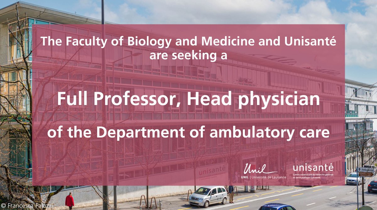 #JobAlert 📢 Applications open for a 𝗙𝘂𝗹𝗹 𝗣𝗿𝗼𝗳𝗲𝘀𝘀𝗼𝗿, 𝗛𝗲𝗮𝗱 𝗽𝗵𝘆𝘀𝗶𝗰𝗶𝗮𝗻 of the Department of #ambulatory #care @UnisanteVD ❗️Apply before October 31st, 2023 More info 👉wwwfbm.unil.ch/releve/applica… @unil @FBM_UNIL