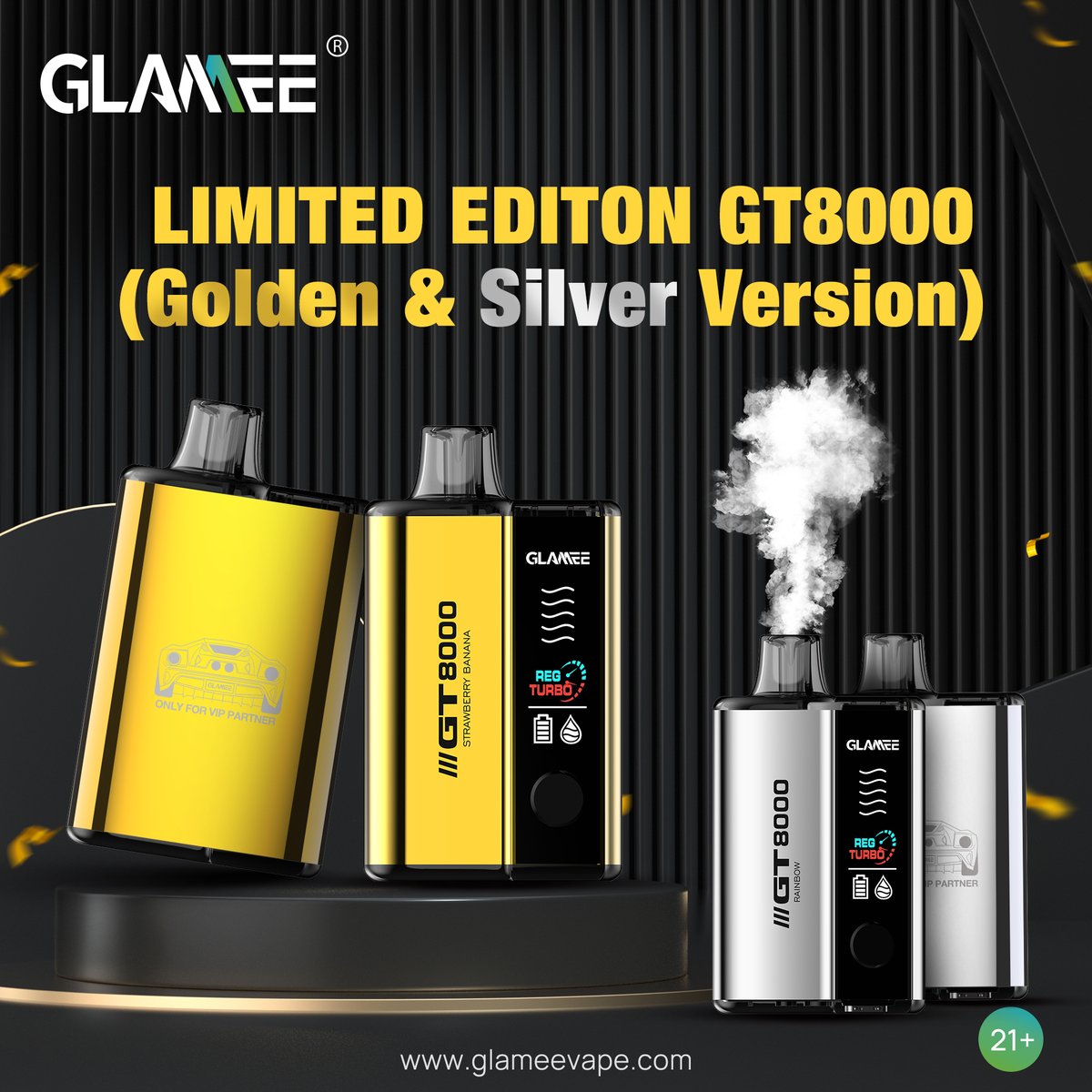 glameevape's tweet photo. Wanna get these limited edition #GlameeGT8000 ? 😎
Then don't miss the chance to enter our latest giveway~🎁
Both the golden &amp; silver version are inside the gift box!🫰

https://t.co/1yuzsOGECA
 #Glameevape #glameegt8000  #vape  #vapecommunity #disposablevape #VAPEGIVEAWAY https://t.co/dDDdmG8t1H