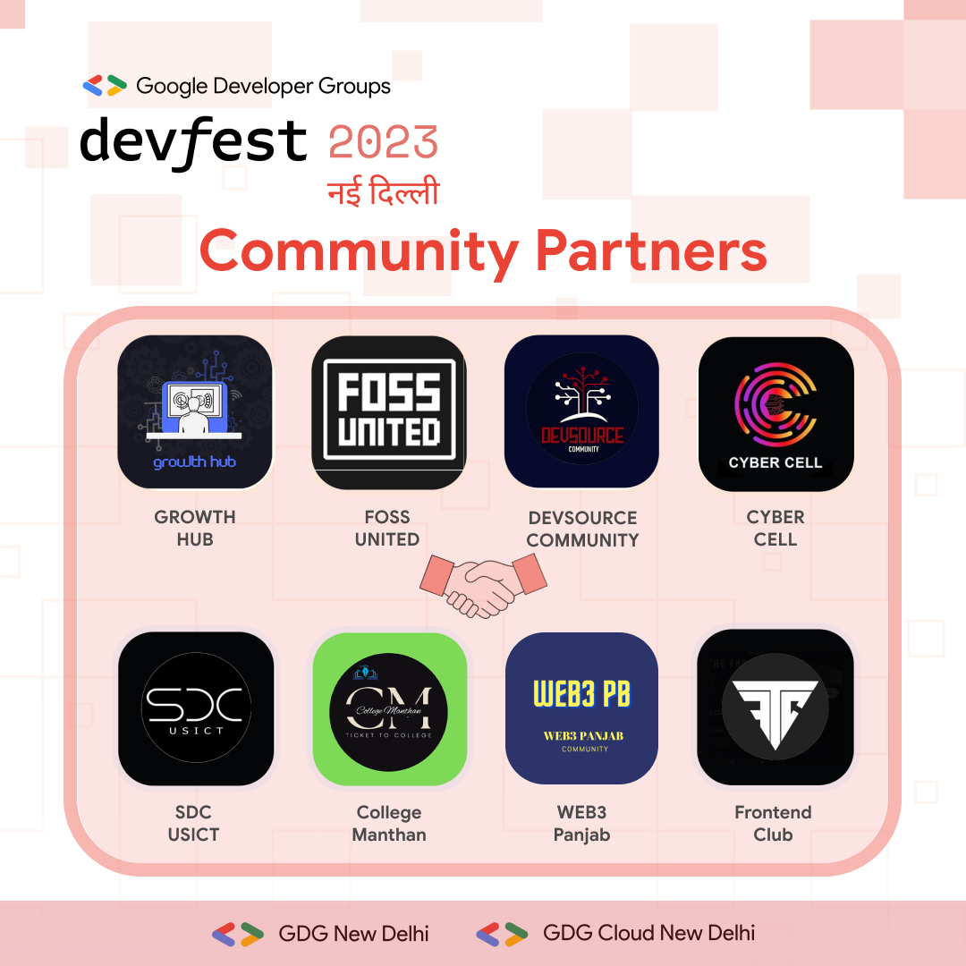 gdg_nd's tweet image. Introducing the valuable Community Partners of Devfest!🎉
Support from numerous communities like these, and we are on the path to mutual success.
Join us and become a part of the perfect festival of October!🚀
Register Now: commudle.com/fill-form/1914
#Devfest2023 #GDGNewDelhi