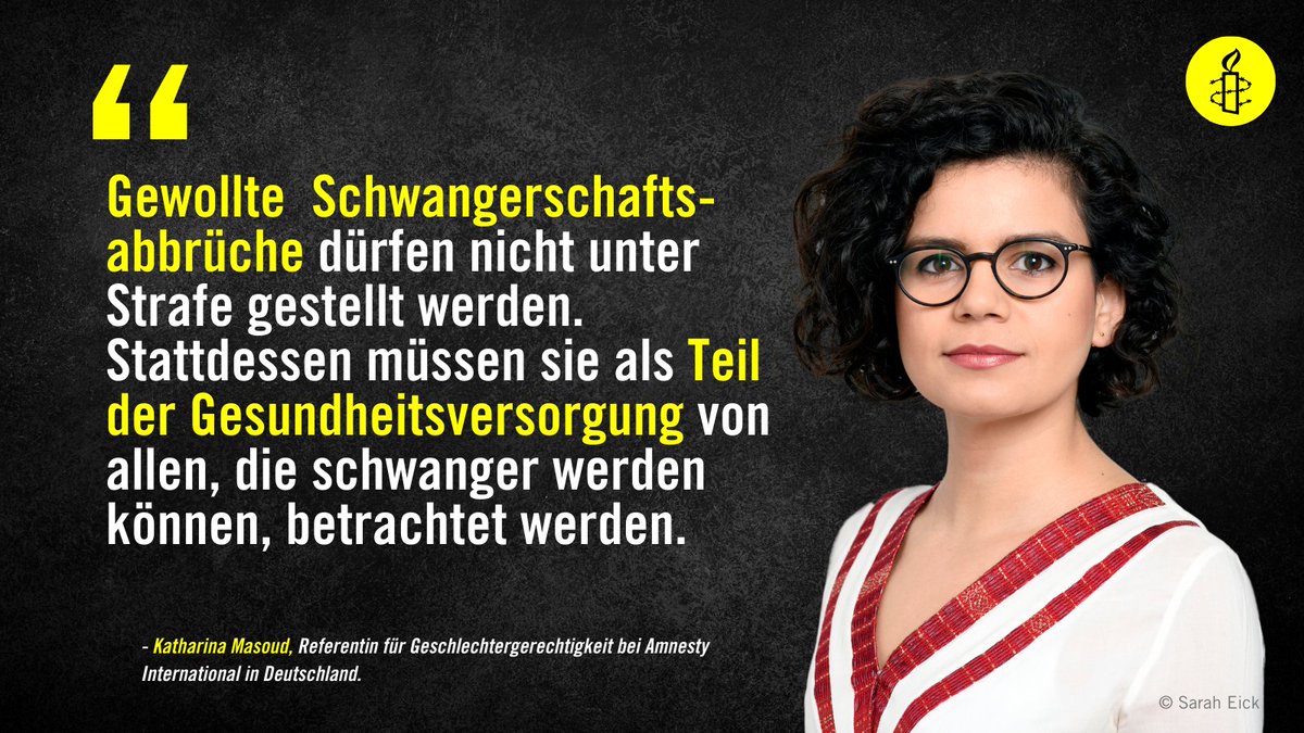 Während Länder wie Mexiko, Argentinien und Spanien deutliche Fortschritte machen, werden in Deutschland Schwangerschaftsabbrüche immer noch durch §218 im Strafgesetzbuch kriminalisiert.
Unser Statement zum morgigen #SafeAbortionDay. 
➡️amnesty.de/allgemein/pres…
#Wegmit218