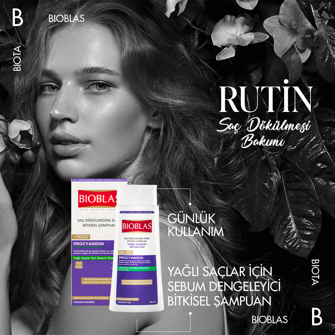 Saçların için kalkan gibi: Bioblas Procyanidin Şampuanı! 🛡️ Saç tellerini güçlendirirken dökülmelere de dur diyor. İçerdiği B3 vitamini ile saç derisinin sebumunu dengeleyerek, saçların sağlıklı uzamasını destekliyor.