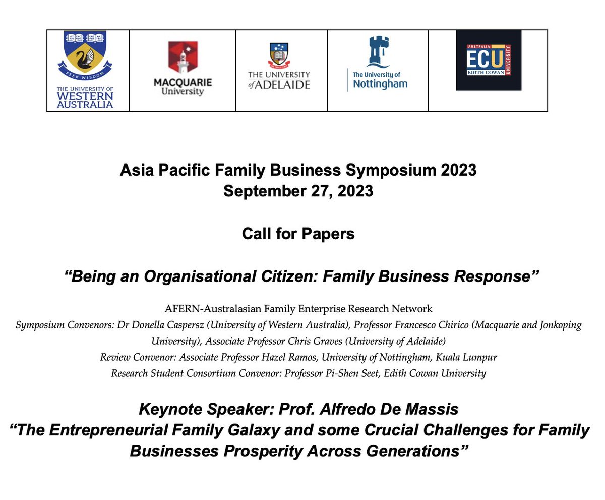 AlfredoDeMassis's tweet photo. It was a honour to deliver the Keynote speech at the Asia-Pacific Family Business Symposium 2023, on the Entrepreneurial Family Galaxy! 

#APFBS2023 #EntrepreneurialFamily #ResearchFrontiers #FamilyBusinessGalaxy #familyoffice #fambiz #familyfirms#impresefamiliari #familyfirms https://t.co/IItLptst9J