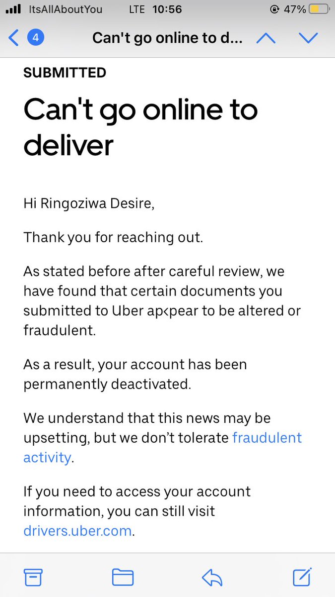 FiftyThr33's tweet photo. @Uber_Support this people they don’t respect us enough to even explain nor answer a simple question.Which fraudulent document? https://t.co/oJ3N7CTfl3