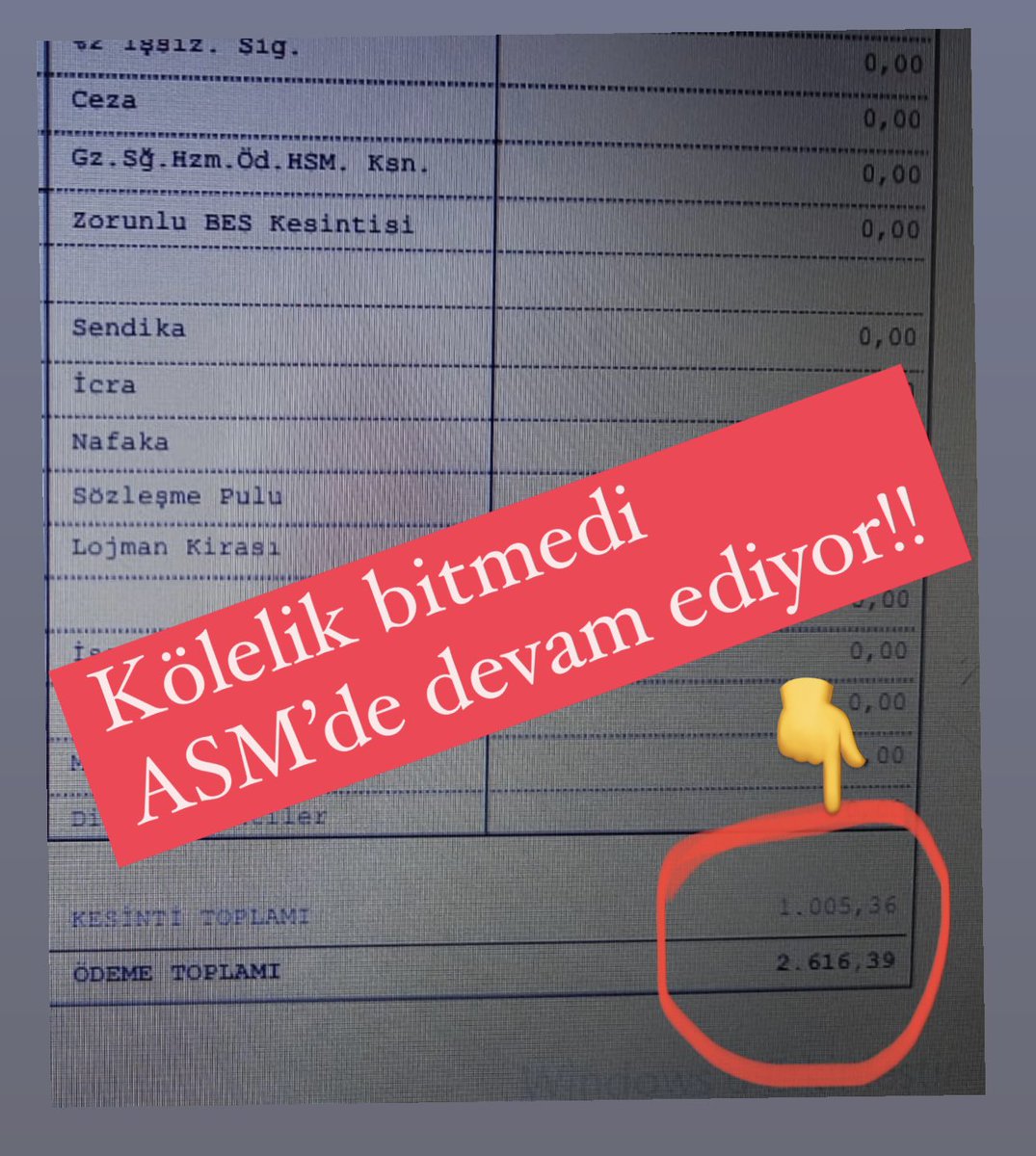 ASM’de görevli bir Ebe/Hemşire’nin; kendi birimine ek olarak 3580 nüfuslu diğer birimde ZORUNLU görevlendirme ile yaptığı, tüm koruyucu sağlık hizmetlerinin 18 günlük ücreti 2.616tl yazıyla( iki bin altıyüz onaltı tl)
<a href="/RTErdogan/">Recep Tayyip Erdoğan</a> 
<a href="/drfahrettinkoca/">Dr. Fahrettin Koca</a> 
<a href="/SSMahmutFaruk/">Mahmut Faruk DOĞAN</a> 
<a href="/zafersahin06/">Zafer Şahin</a>
