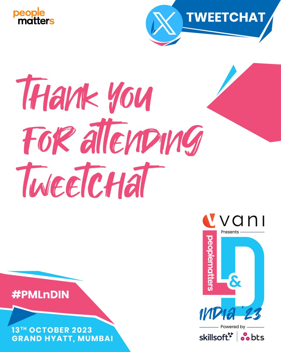 Thank you to our wonderful community for joining us in the People Matters #PMLnDIN TweetChat! 

We can't wait to host you in 2 weeks on 13th Oct 2023 at Grand Hyatt Mumbai! 

Still haven't registered? Do it NOW!
Exciting times await you! 
lndconference.peoplematters.in