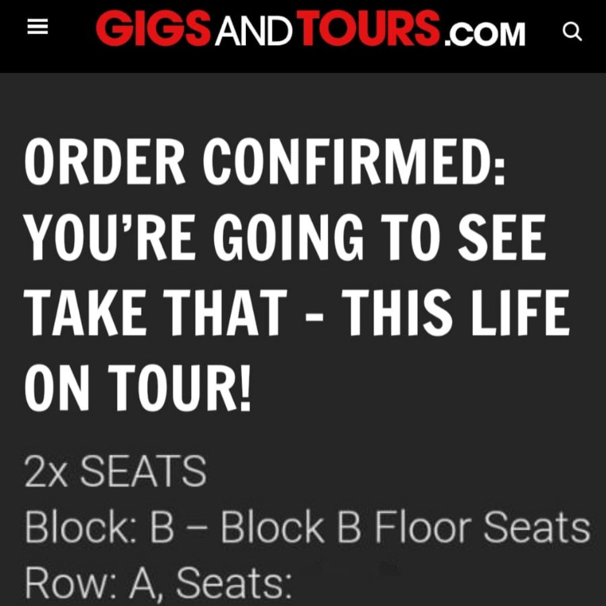 Yes Front row for <a href="/takethat/">Take That</a> <a href="/TTThatters/">Take That Thatters ⫩</a> at <a href="/leeds_arena/">first direct Arena</a> can't wait and Mrs is buzzing 👍