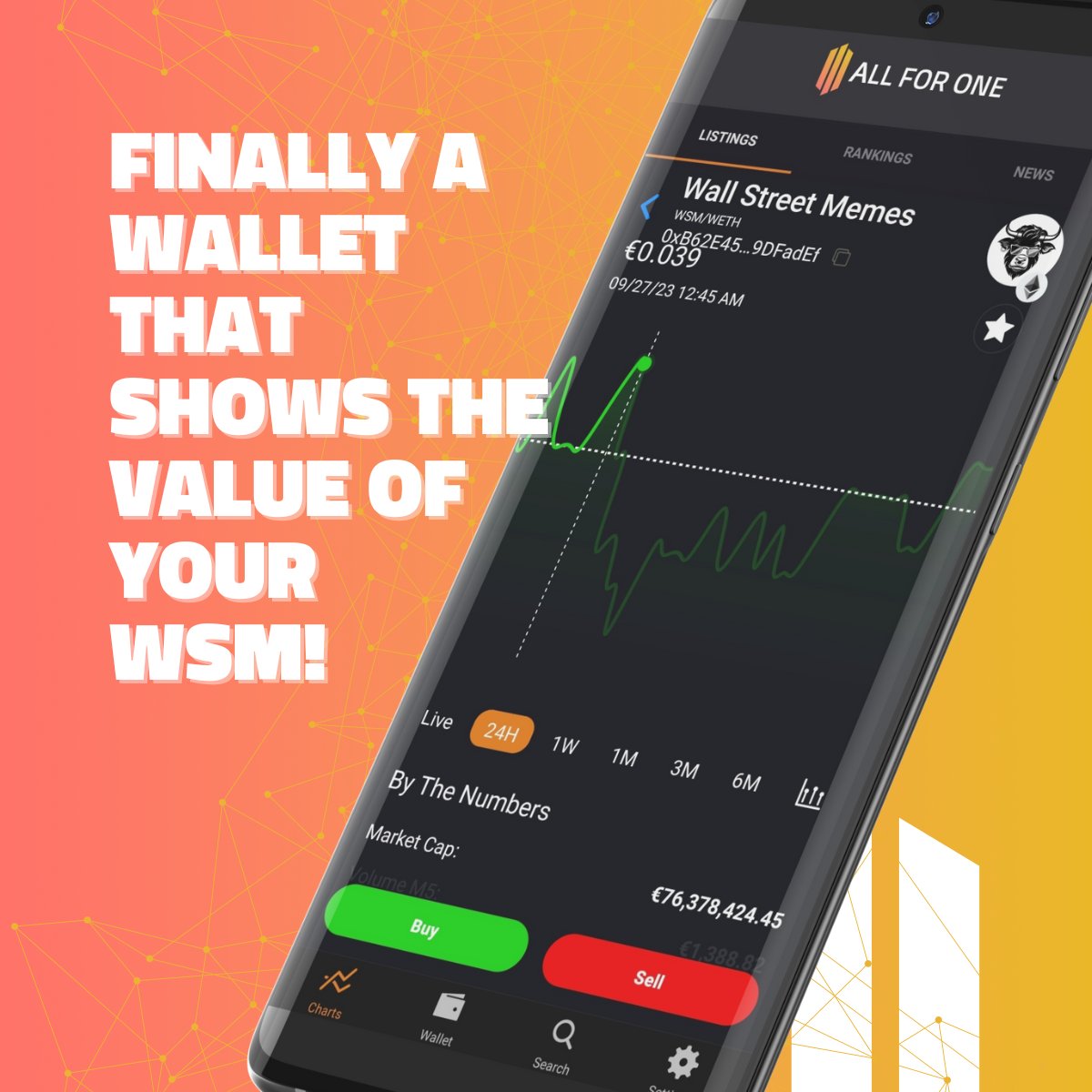 AppAllForOne's tweet image. Annoyed that you can't see the value of your $WSM Bag in your wallet? 

#AllForOne gets the prices of any token in real time from the blockchain and you can trade it directly from your wallet. 

allforone.app 

#WSM #WallStreetMemes
@wallstmemes
#memecoin #DeFi