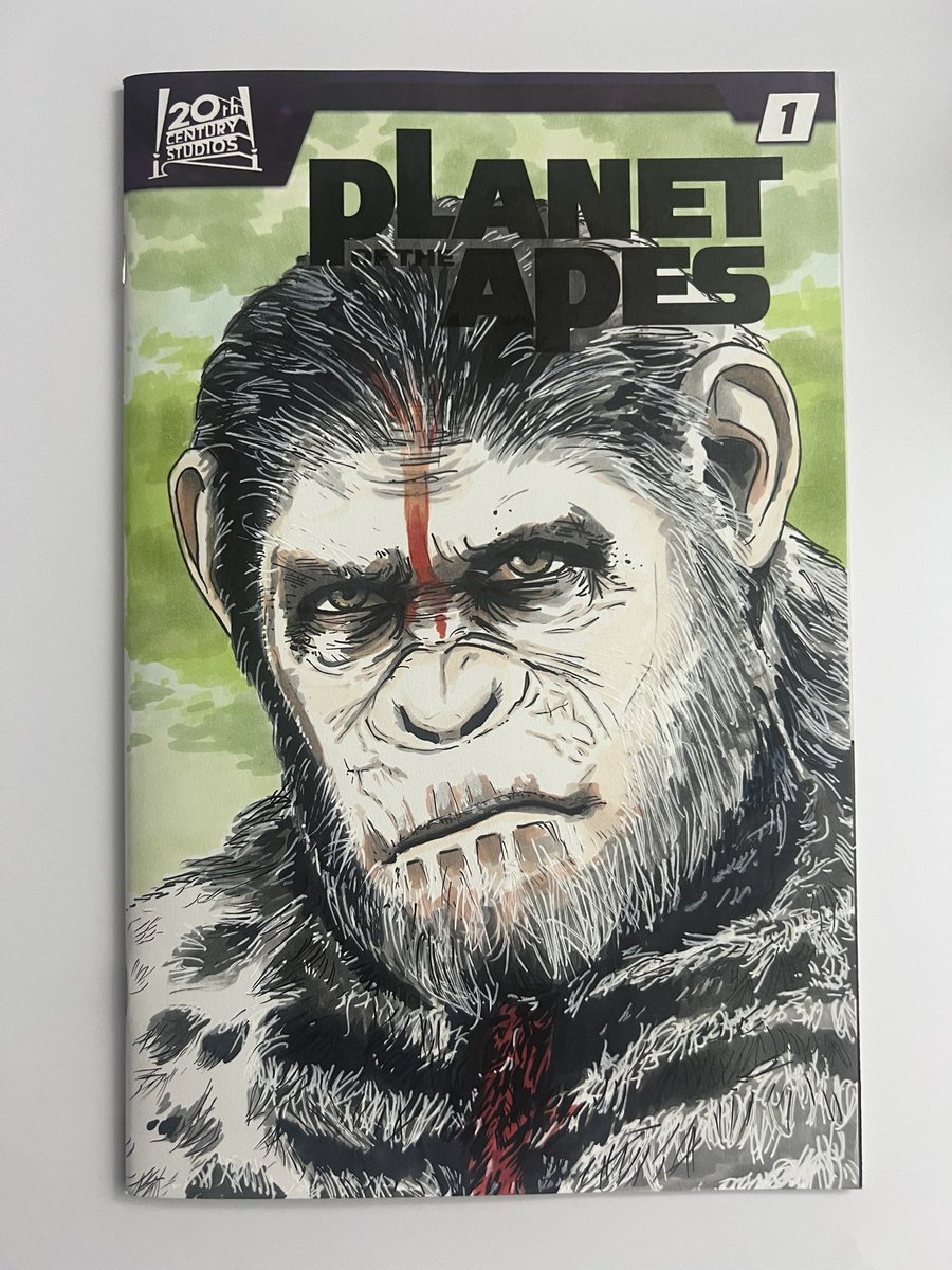 DeadAllOverUK's tweet photo. New Sketch Cover Artwork! Here’s Caesar from Planet Of The Apes as played by @andyserkis Hand drawn with marker pens on Planet Of The Apes blank variant comic book.
#planetoftheapes #caesar #andyserkis #marvelcomics #sketchcoverart #handdrawn #art #artwork #illustration #sketch https://t.co/vm9Pb5nDO8