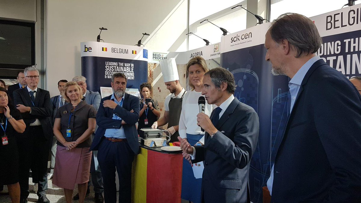 BelgiuminVienna's tweet photo. Yesterday Minister @AnneliesVl opened the 🇧🇪 booth in the presence of @rafaelmgrossi showcasing 🇧🇪 as a leading nuclear innovator for sustainable solutions. Come check out sustainable decommissioning &amp; waste management solutions even resulting in the production of delicious 🇧🇪🧇! https://t.co/qBUkyhPUp7