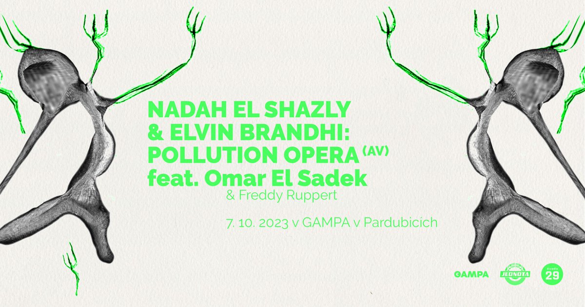 Divadlo 29 (@divadlo29) on Twitter photo 🔮⚡ Káhirská zpěvačka <a href="/NadahElShazly/">Nadah El Shazly</a> ve spojení s respektovanou elektronickou hudebnicí Elvin Brandhi a AV umělcem Omarem El Sadekem. Jediné tuzemské provedení jejich společného projektu Pollution Opera v nové budově GAMPY v Automat. mlýnech!
so 7/10 🎫 bit.ly/pollutionopera 🔮⚡ Káhirská zpěvačka <a href="/NadahElShazly/">Nadah El Shazly</a> ve spojení s respektovanou elektronickou hudebnicí Elvin Brandhi a AV umělcem Omarem El Sadekem. Jediné tuzemské provedení jejich společného projektu Pollution Opera v nové budově GAMPY v Automat. mlýnech!
so 7/10 🎫 bit.ly/pollutionopera