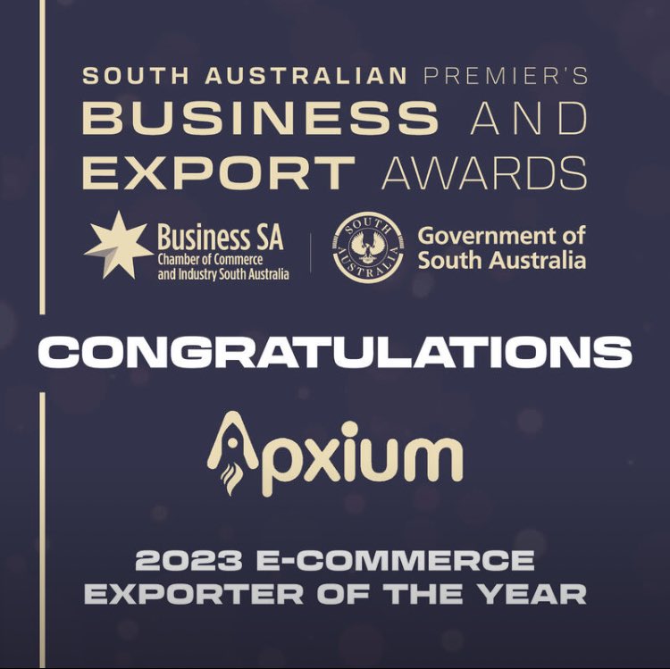 apxium's tweet photo. Super proud to win 2 awards at the  South Australian Premier’s Business &amp; Export Awards night on Friday 🏆

🔹Innovative Business of the Year
🔹e-commerce Exporter of the Year

This gains us entry as a national finalist at the #Australian #ExportAwards

#BusinessSA #Fintech #SaaS https://t.co/eFkt3tF9yn