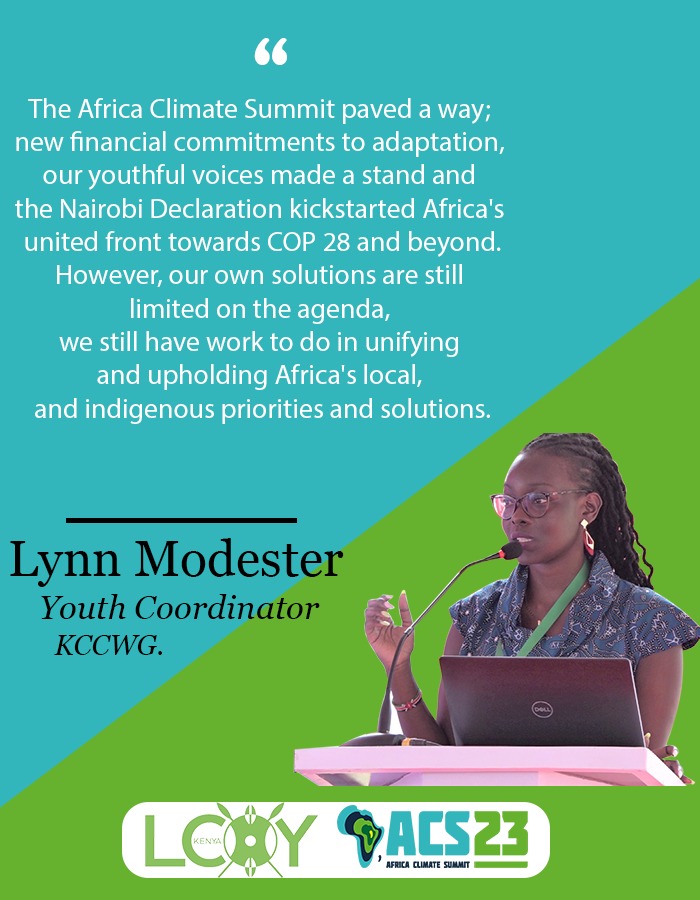 This summarizes @Modester_Lynn reflections on the solutions proposed and the financial commitments outlined in the Nairobi Declaration.

#LCOYKe #Youthclimatepolicy #ACS2023