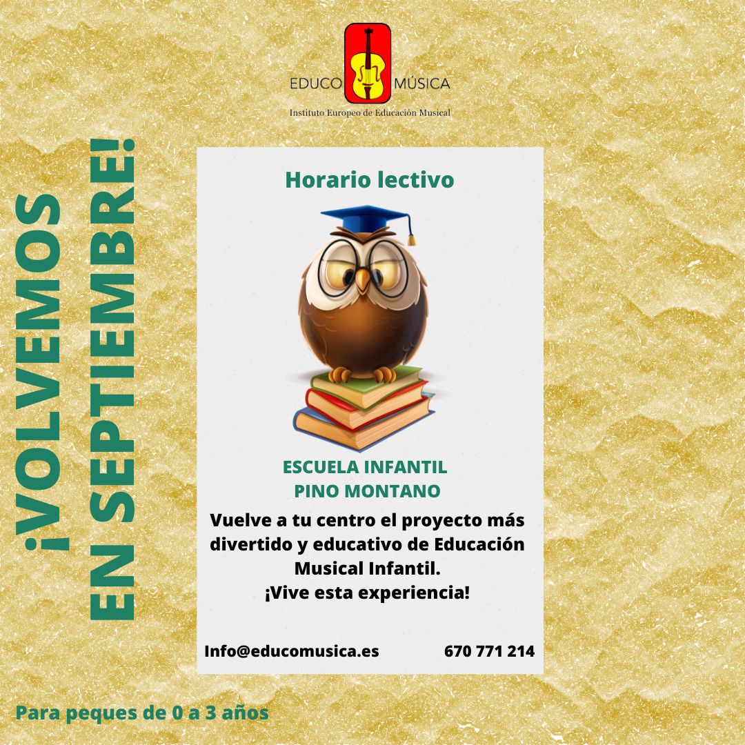 Educo_Musica's tweet photo. 😍 Volvemos a Escuela Infantil Pino Montano

Nuevos talleres, nuevas experiencias y nuevos profes. Prepárate porque en septiembre, estaremos de vuelta contigo con los mejores talleres de #Pinturacreativa, #Danza, #Musicaymovimiento, #TeatroMusical y mucho más...

Llámanos☎️ https://t.co/NuYoSpvU7d