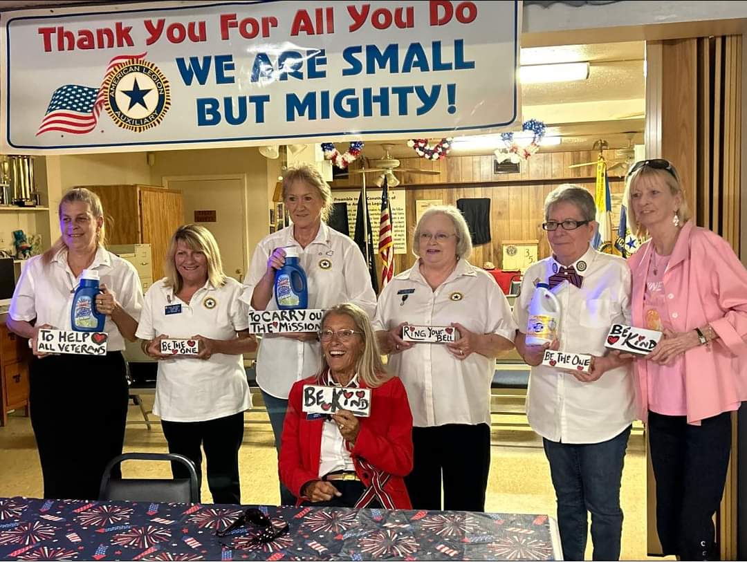 Thank you to 13th District President Jan Farrington (red jacket) for painting the #BetheOne #BeKind  #BuddyCheck signs that are shared throughout @FloridaLegion family posts. #RingYourBell #ProudToBeLegion