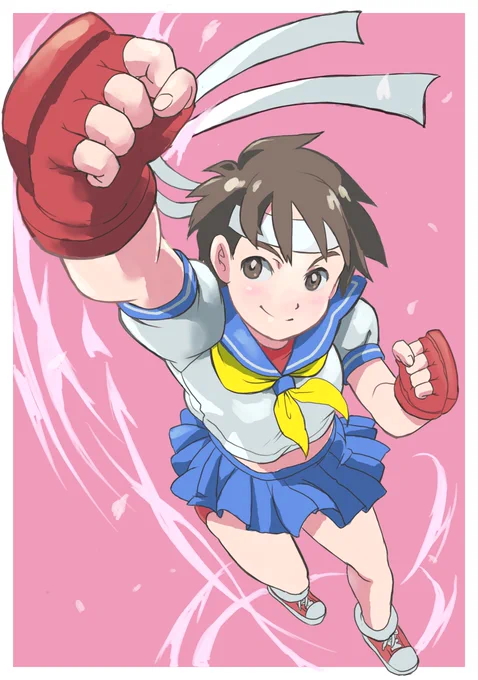 #格ゲーキャラ描こうぜ今迄描いたさくらを並べてみたら塗りの変化の軌跡が垣間見えて面白いw #春日野さくら 