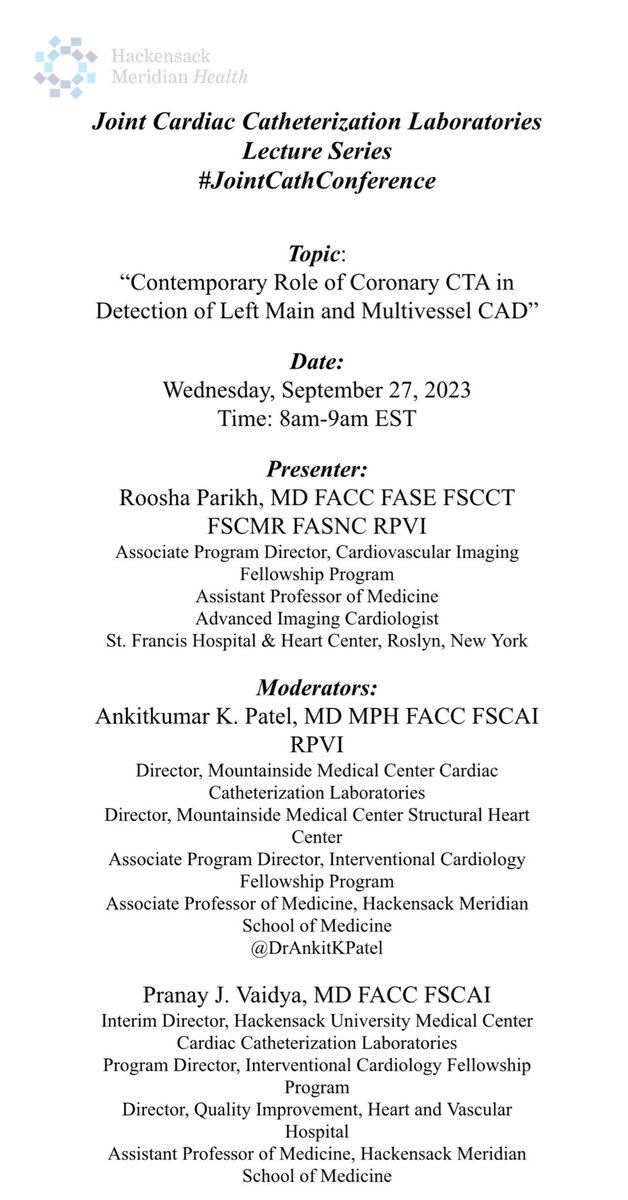 DrAnkitKPatel's tweet photo. Favorite day of learning of the week - #JointCathConference - grateful to have @rooshaparikh educating and help answer questions of contemporary role of CCTA.
#LearningFromTheExperts
#LetsGetOurLearnOn https://t.co/uj7c24NSdS