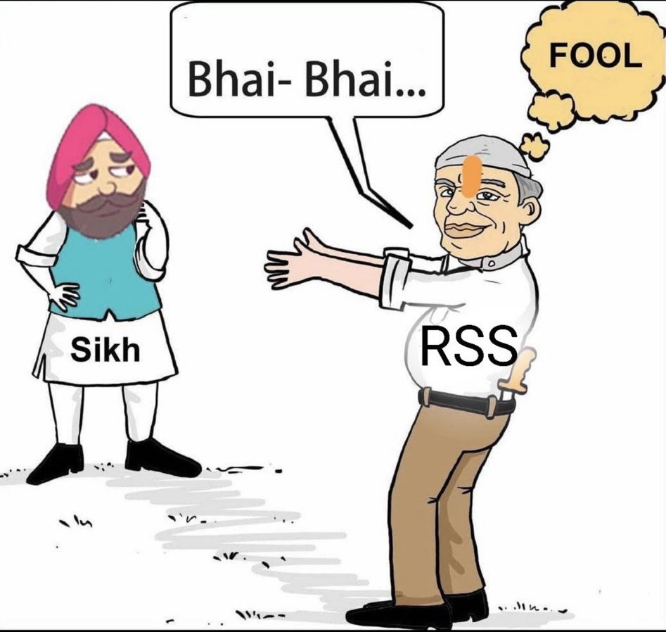 RajvirGGN's tweet photo. @_DilS3Rahul_ All #Sikh must understand the real face of #RSS and #BJP, they are using you as a tool to show the world, that we #Sikhs are with them, but in reality, they have vicious mind and once their work is done, they will finish you totally #RSSTerrorGroup #BJPFailsIndia #DisasterModi https://t.co/5akCxWL3T5