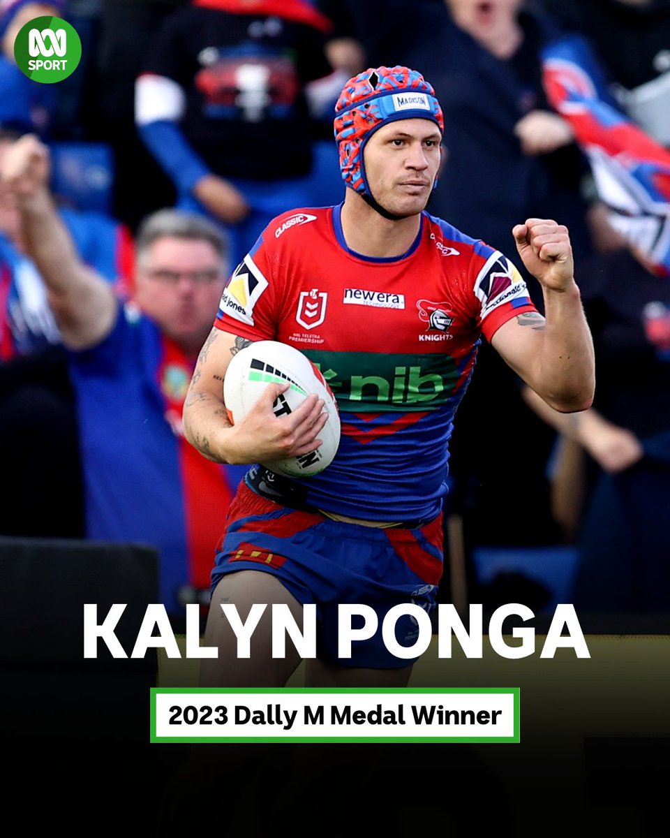 abcsport's tweet photo. 🏅 Congratulations Kalyn Ponga!

Ponga is this year's NRL Dally M Medallist, making it a double for the Newcastle Knights!

Read more: https://t.co/U59XXK5g2E #DallyM https://t.co/VtCN266ARB