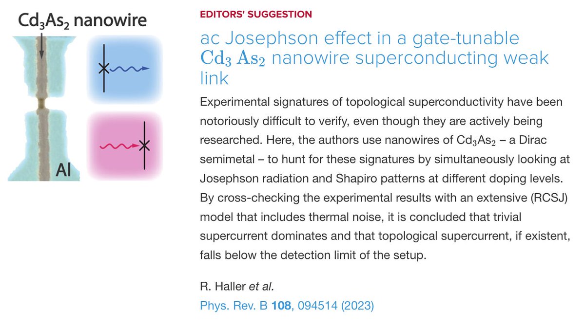 PhysRevB's tweet image. PRB Editors' Suggestion: ac #Josephson effect in a gate-tunable #Cd3As2 #nanowire #superconducting weak link

Adam Nahum and Kay Jörg Wiese
Phys. Rev. B 108, 104203

➡️ go.aps.org/3PszSwj
#EdSugg #condmat #physics @APSPhysics