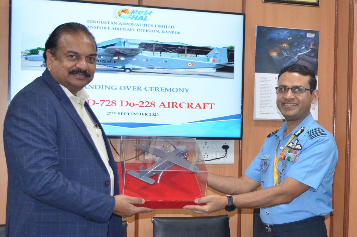HAL hands over first two newly manufactured Do-228 aircraft to IAF. Based on the contract entered in March 2023 HAL produced the aircraft in record time. Training was also imparted to IAF team at TAD Kanpur.