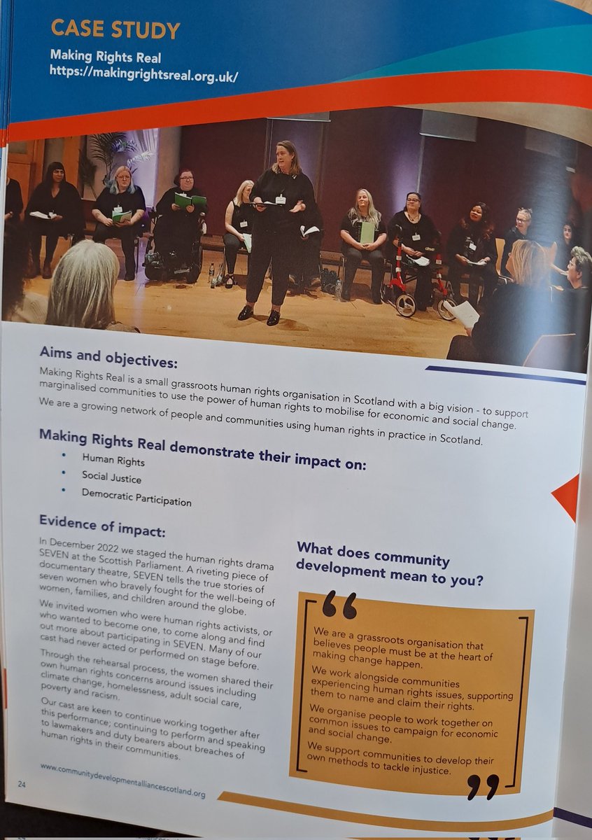 We're delighted that our Director @Clare_MacG is keynote speaker at #WhyCD2023 @cdascotland national conference, making a case for rights based #CommunityDevelopment. 

@Rights_Real features as a case study in @cdascotland publication, launched today 'Why community development?'