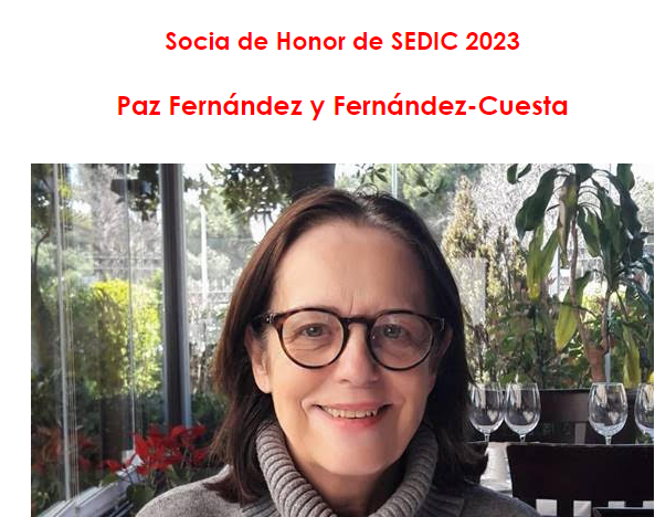 SEDIC20's tweet photo. 🔴SOCIO/A de HONOR 2023 
A petición de los socios y socias de la asociación y tras ser aprobado en Junta directiva, este año el galardón de Socio de Honor ha recaído en nuestra compañera Paz Fernández y Fernández-Cuesta @PazFFC https://t.co/gi4YoOKjJr