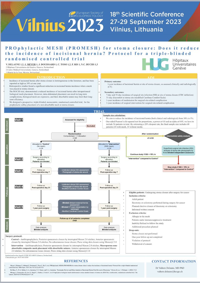 Dr Jeremy Meyer (@jeremymeyergva) on Twitter photo 2 invited talks, 5 posters and 2 committee/subcommittee members at <a href="/escp_tweets/">European Society of Coloproctology</a> Vilnius 2023 from our colorectal surgery team! <a href="/AbdominalSrgHUG/">Service de chirurgie viscérale des HUG</a> <a href="/hug_ge/">HUG</a>
<a href="/ris_frederic/">Ris Frederic</a> Guillaume Meurette Émilie Liot Vaihere Delaune
👉Look at the protocol of our PROMESH trial 2 invited talks, 5 posters and 2 committee/subcommittee members at <a href="/escp_tweets/">European Society of Coloproctology</a> Vilnius 2023 from our colorectal surgery team! <a href="/AbdominalSrgHUG/">Service de chirurgie viscérale des HUG</a> <a href="/hug_ge/">HUG</a>
<a href="/ris_frederic/">Ris Frederic</a> Guillaume Meurette Émilie Liot Vaihere Delaune
👉Look at the protocol of our PROMESH trial