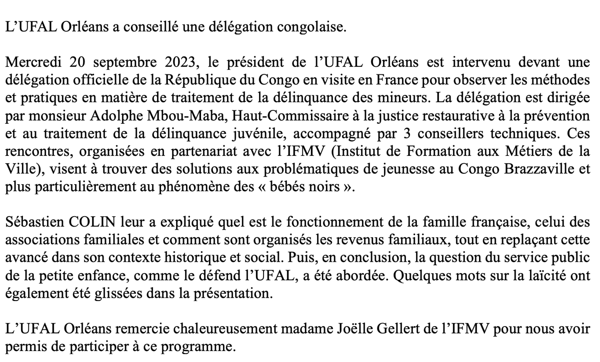 UfalOrleans's tweet photo. Le président de l’UFAL Orléans est intervenu devant une délégation officielle de la République du Congo en visite en France pour observer les méthodes et pratiques en matière de traitement de la délinquance des mineurs. https://t.co/VqX0Up3Q7T