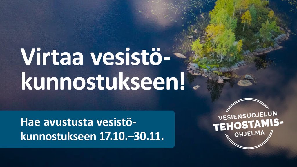 yministerio's tweet photo. Suomi on ahkerien vesistökunnostajien maa – avustuksia jälleen tarjolla! Vesiensuojelun tehostamisohjelmasta avustettavilla hankkeilla parannetaan vesien tilaa ja vesiympäristöä.

Perehdy avustushakuun: https://t.co/dmxgvzqDuj 

#vesiensuojeluntehostamisohjelma #vesistökunnostus https://t.co/ovInahMTVR