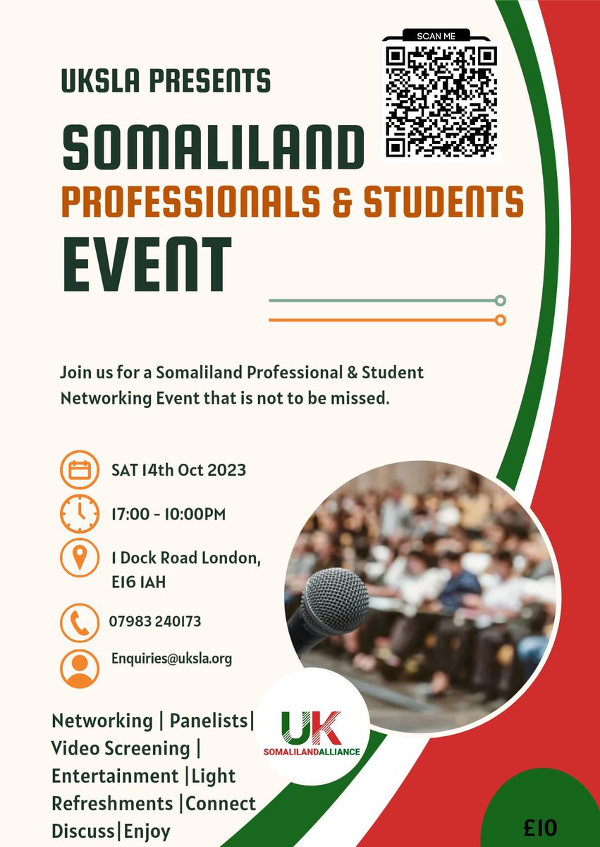 Let's Get Together! Come join us for an unforgettable evening at the Somaliland Professionals & Students Event! Find additional details on the flyer, and be sure to secure your ticket soon, as seats are limited. eventbrite.com/e/somaliland-p…