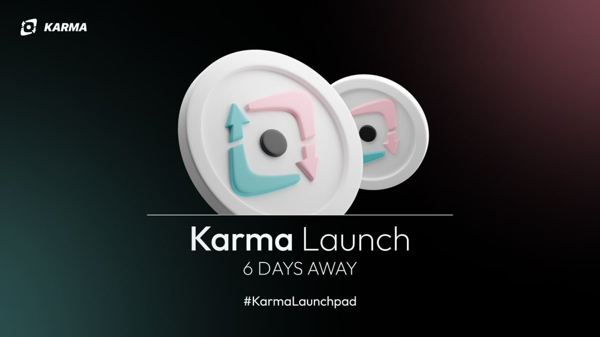 TheKarmaPad's tweet photo. Only 6 days left! 

We're 6 days away from the Karma launch. Get ready for the change crypto deserves! #KarmaLaunchpad

Twitter: https://t.co/LEMlIIUOdd
Telegram: https://t.co/JoeOwD3rRL
Website: https://t.co/DDUbkCvARn https://t.co/yDgH2UdYcj