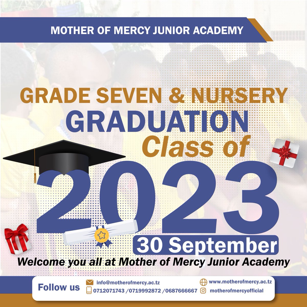 MotherofMercy20's tweet photo. 🎓 Eighth  Graduation Alert! 🎓 It's a momentous occasion as our incredible pupils prepare to turn the page on this chapter of their lives. Join us on September 30th for a grand celebration of their remarkable achievements and the boundless potential that awaits them. 🌟👩‍🎓👨‍🎓 https://t.co/NEYmOrVjRe