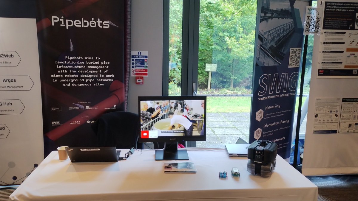 The @pipebots stand is set up and ready at #SIW23 we're also presenting @pipebots after the coffee break @WaterSensors