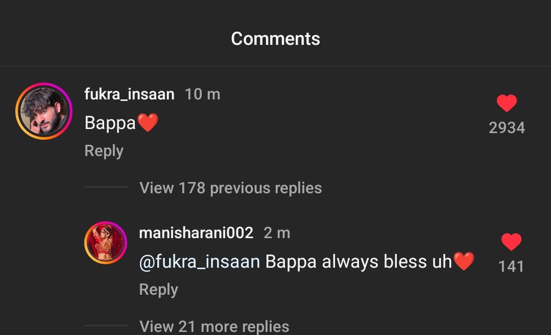 VtheThinker's tweet photo. Abhi commented on Mani post❤👇🏻

Mani replied back 😍 Bappa will always bless you two. 

|| FUKRA X TRIGGU IN YTFF23 ||

#Abhisha https://t.co/K9QPIa2FPL