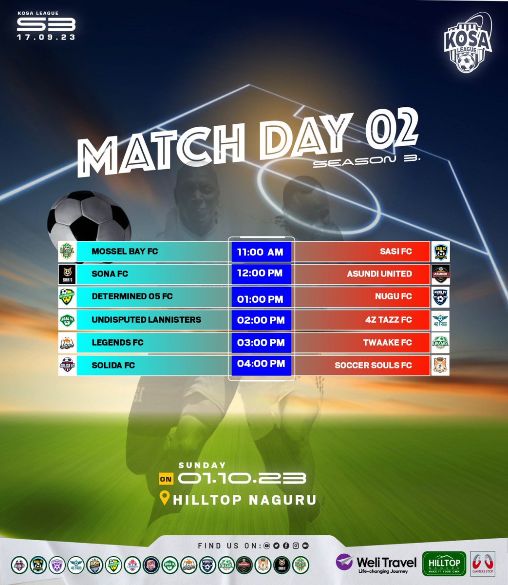 Fixtures for this weekend. 
#KOSALEAGUE3 #WeliTravel