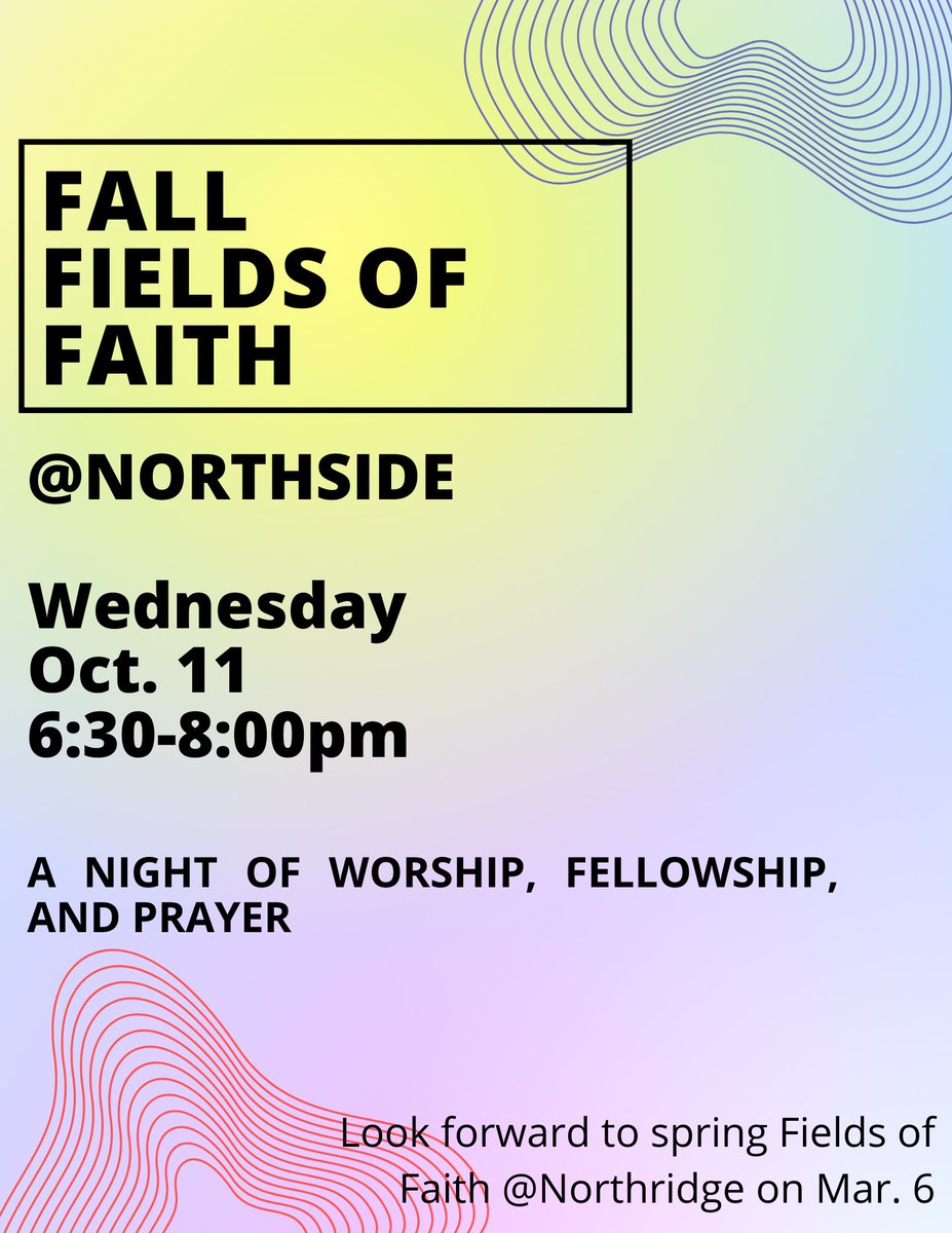 With the postponement of the Fields of Faith event at Northridge High School (moved to March 6, 2024), we encourage you to join us at NORTHSIDE HIGH SCHOOL on Wednesday, October 11 from 6:30-8pm!!

#FCAGreater