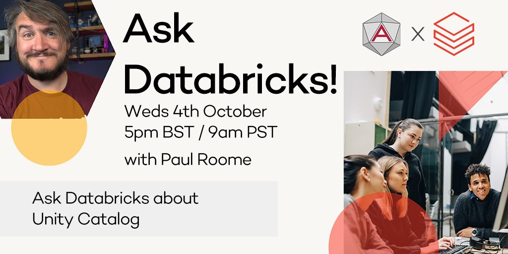 Ask Databricks about Unity Catalog! On October 4th at 5pm BST (9am PST), Simon will be joined by Paul Roome to talk all things Unity Catalog.
Livestreamed on both our LinkedIn and Youtube, alongside Databricks' YouTube, get your questions ready! 

#DatabricksPartner #UnityCatalog