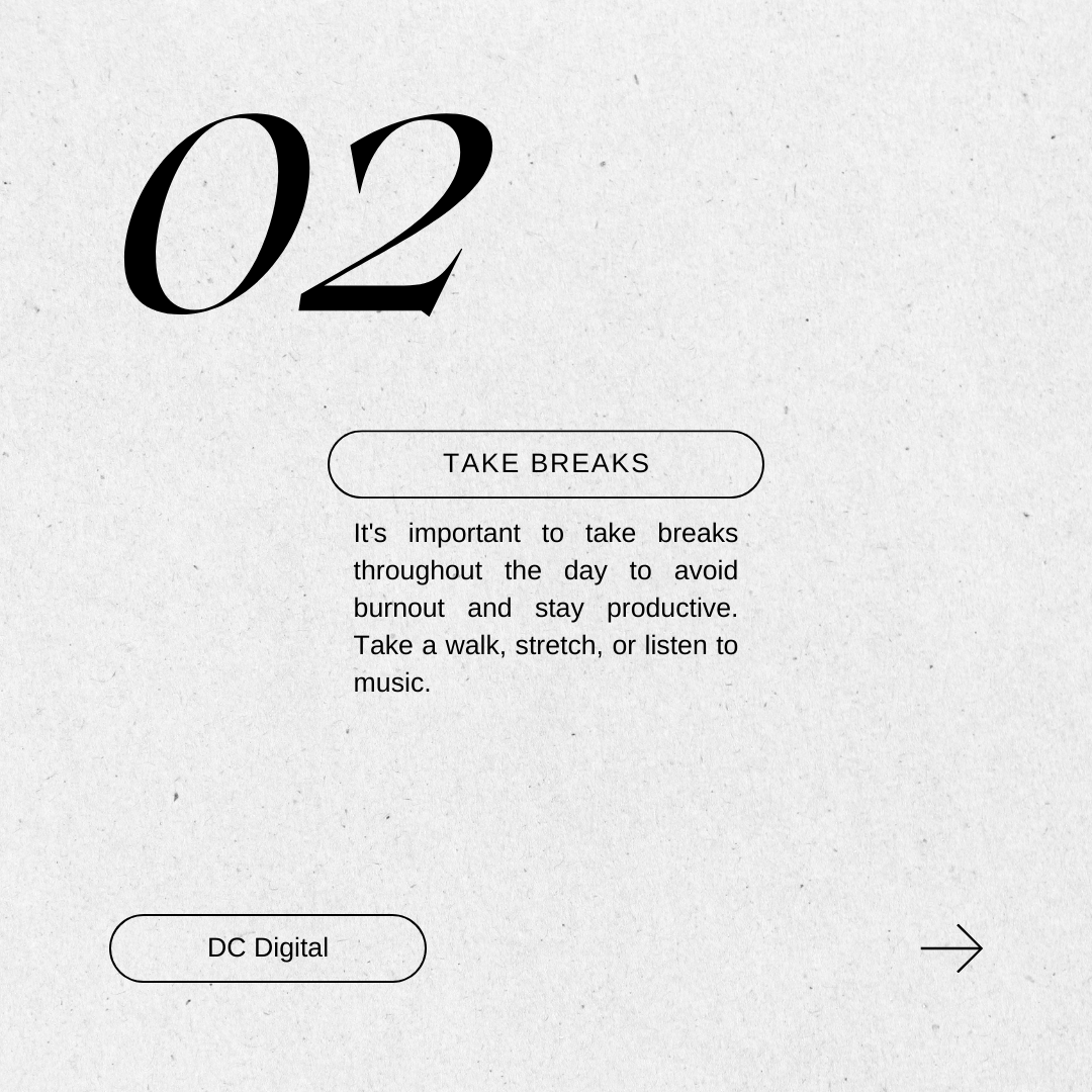 Remember that everyone's workload and stressors are unique, so it might take some trial and error to find the strategies that work best for you.

#workload #businesstips #stress #dcdigital #socialmediaagency #businessdevelopment #business #socialmediatips #newbusiness