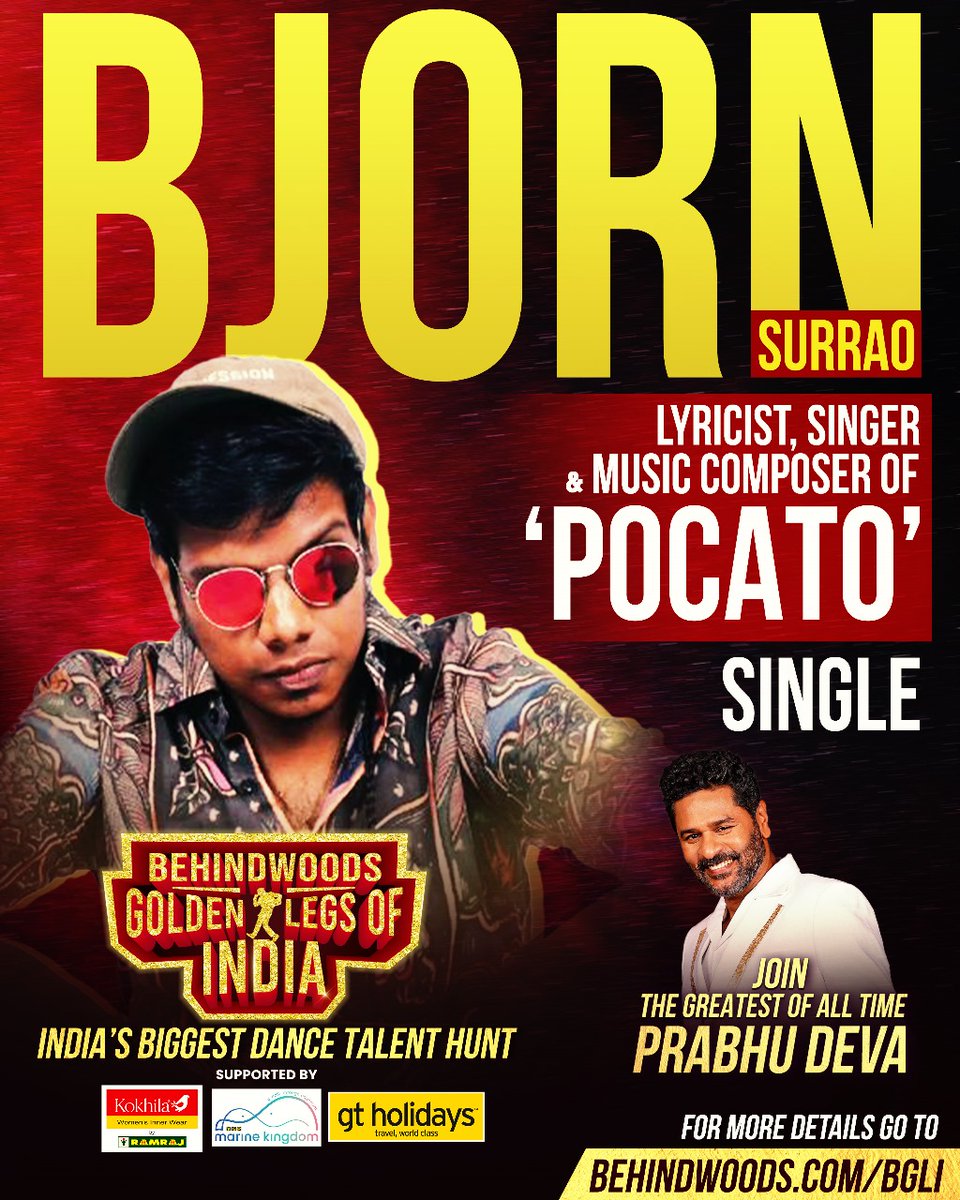 Singer - Lyricist & Music Composer Of POCATO Official Single Video #BjornSurrao 🤩🔥 Get Groovy With #Pocato 🔗youtu.be/VRF2O1kkEBI?si… Join The Greatest Of All Time @PDdancing At The Behindwoods Golden Legs of India🔥 Register now: behindwoods.com/bgli/ @Bjornsurrao