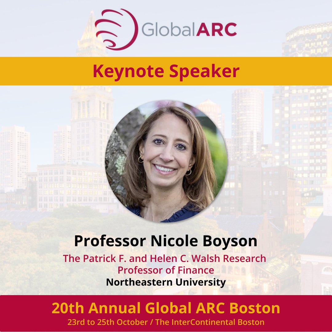 the_global_arc's tweet photo. Join Prof. Nicole Boyson at Global ARC Boston 2023.  During her keynote dialogue, Prof Boyson will provide an overview of the most interesting academic research published on alternative investments in the last twelve months. #GARCBoston #GlobalARC https://t.co/4G7QuU6wrB