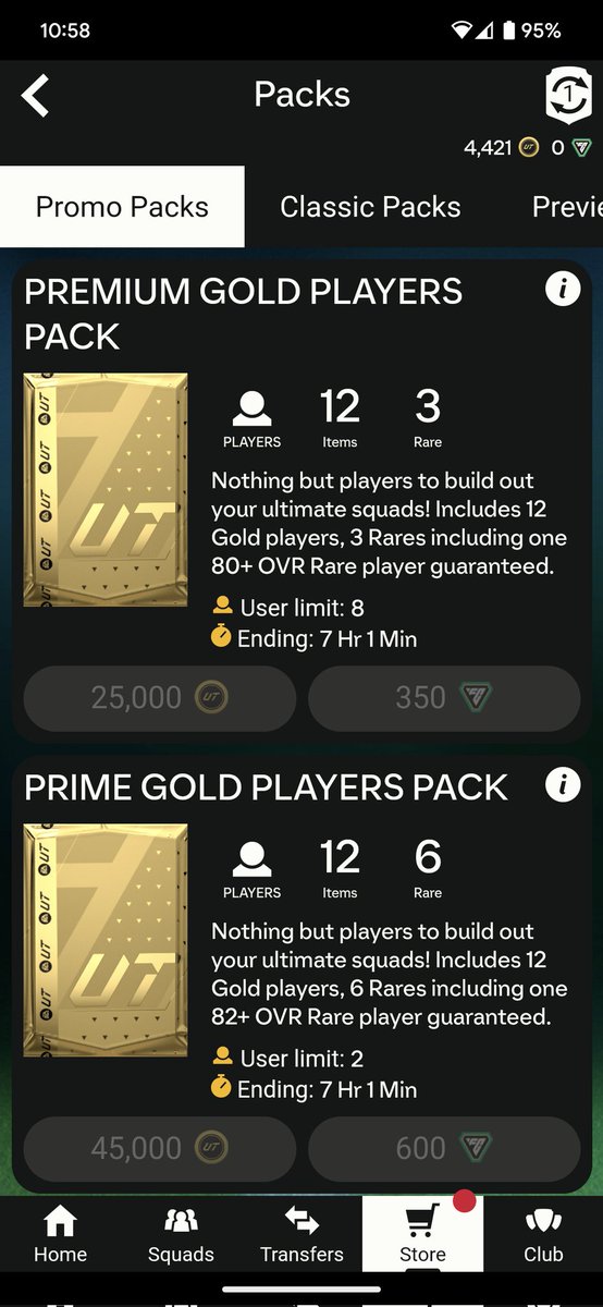 Fut_Arcade's tweet photo. @EAHelp can you sort this bug out? Said I got a redeemable pack out of another gold pack. Isn't showing but the store is showing I've got one. I just want to get rid of the dot showing I've got a pack. Any help would be appreciated https://t.co/UatYp7LUX1