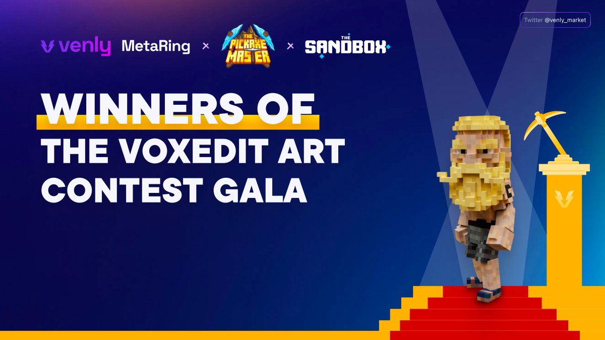 Hello Miners!

You outdid yourselves! Whoever is the winner, it has created an incredible Pickaxe design ⛏️

So don't miss today's Award Gala at 14pm UTC with <a href="/PhillCoins/">Phill Coins</a> from @Venly_Market and <a href="/Pandapops7/">Pandapops NFT Creator Queen</a> from <a href="/TheSandboxGame/">The Sandbox</a>

Let's find out who are the winners! Good Luck 🍀
