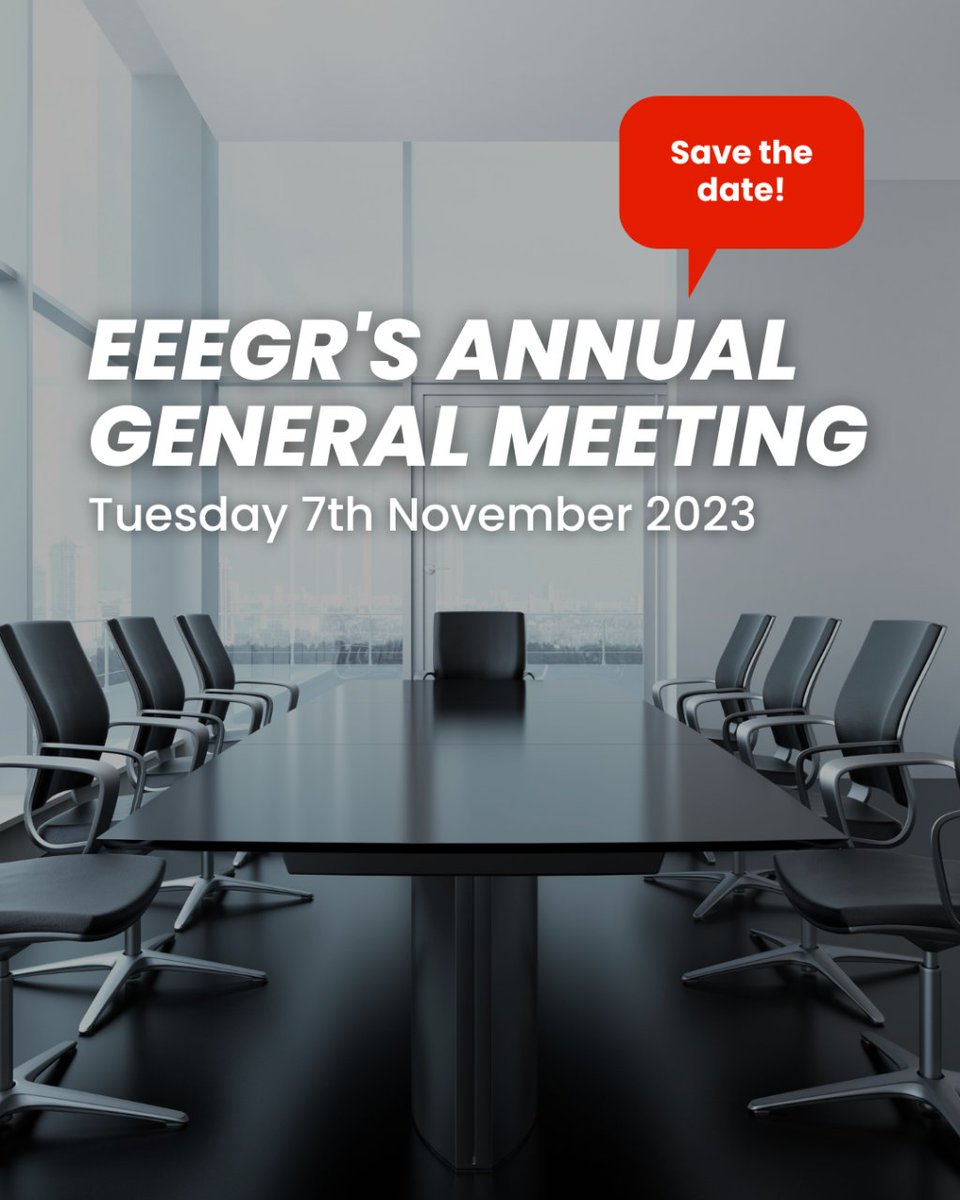 Join us on 7th November for our AGM! 

We will; 

✅ provide an update on the past 12 months of activity,
✅ talk about the next 12 months,
✅ announce the new board directors 

Register your interest in attending: email debbie.medley@eeegr.com 

#EEEGRmember #AGM #EEEGRboard