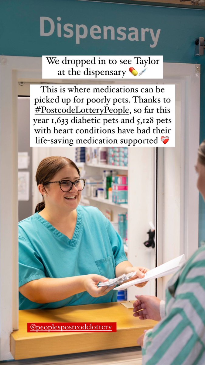 PDSA_HQ's tweet image. We went to find some pet patients and visit the Dispensary! 💊 Amazingly, thanks to #PostcodeLotteryPeople, we were able to provide pain relief to 86,429 pets last year. So far this year, 1,633 diabetic and 5,128 pets with heart conditions have had their medication supported ❤️‍🩹