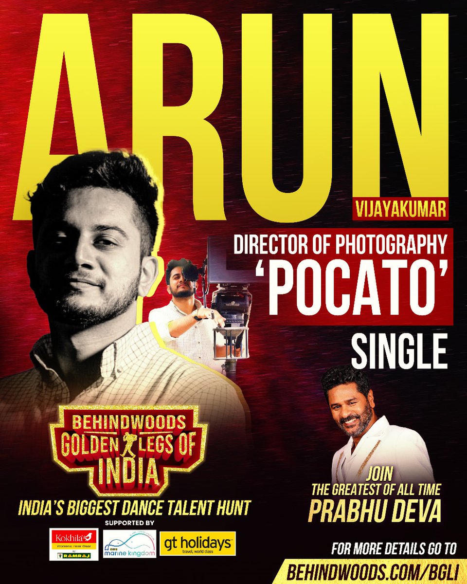 behindwoods's tweet photo. Director Of Photography Of POCATO Official Single Video #ArunVijayakumar 🤩🔥
Get Groovy With #Pocato
🔗https://t.co/DORGVbnGQW
Join The Greatest Of All Time #PrabhuDeva At The Behindwoods Golden Legs of India🔥
Register now: https://t.co/AJA1sYGftp
@PDdancing https://t.co/o6s5jC3ZyU