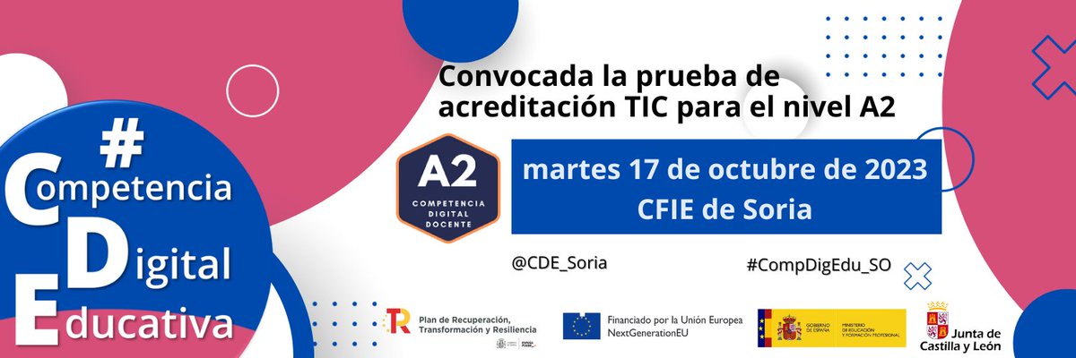 CDE_Soria's tweet photo. ℹ️ #CompetenciaDigitalDocente
🗓️Convocadas las pruebas específica de la acreditación digital del nivel A2 (17 octubre) y B1 (18 de octubre).
🔗En este enlace está disponible el temario:
https://t.co/3Efq0JcGE5
🤞¡Mucha suerte!
@educacyl @CFIEdeSoria #CompDigEdu_SO #MRCDD https://t.co/rdxt04HaKV