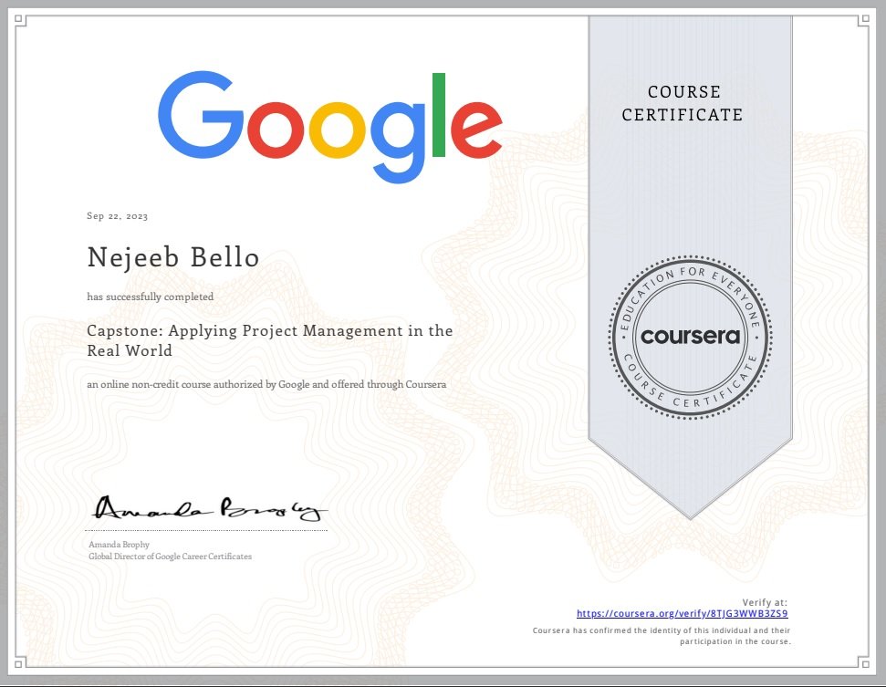 NejeebBello's tweet image. April till September I had issues with the Coursera portal. Finished the last 2 courses in May and June, but couldn&apos;t submit my final assignments till just this month, when I got my 2 remaining certificates, and a final one for the entire program.

#GoogleProjectManagement