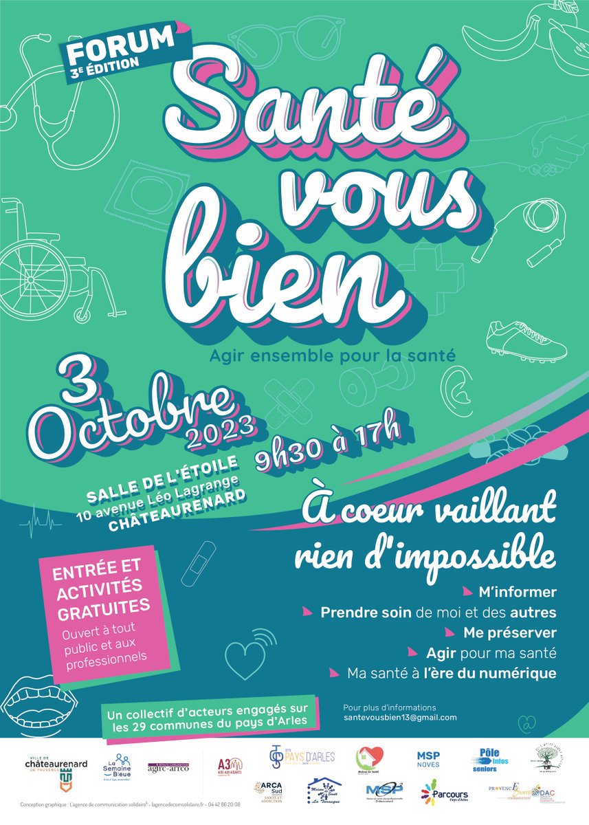 📢📆Journée des aidants👥
Le 3 octobre APF France handicap tient un stand d’information au forum « Santé vous bien » à Châteaurenard ainsi qu’un atelier « concilier sa vie d’aidant et sa vie professionnelle » à 13h30 🤝
On s’y voit ? 📍